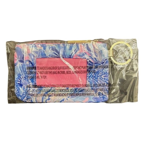 Lilly Pulitzer ID Case in Shade Seekers Coin Wallet Keyring Pink Blue Zipper - Picture 3 of 3